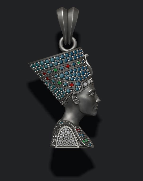 Nefertiti pendant with gems 3D print model_3