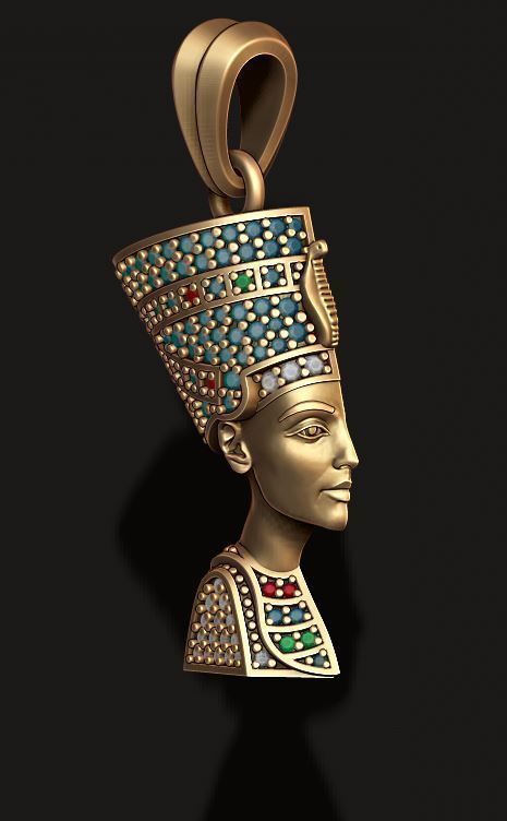Nefertiti pendant with gems 3D print model_1