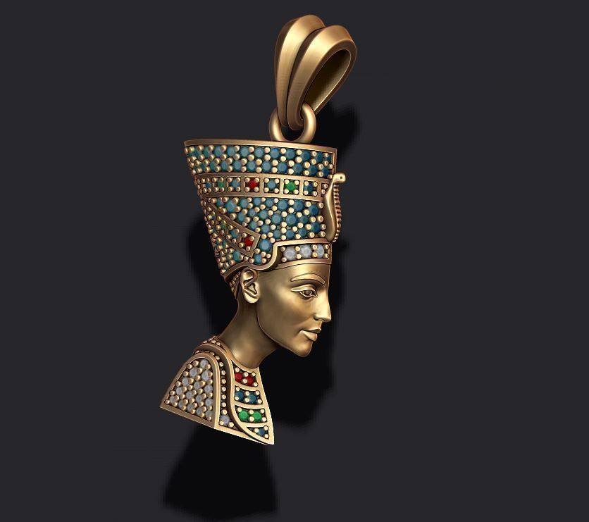 Nefertiti pendant with gems 3D print model_2