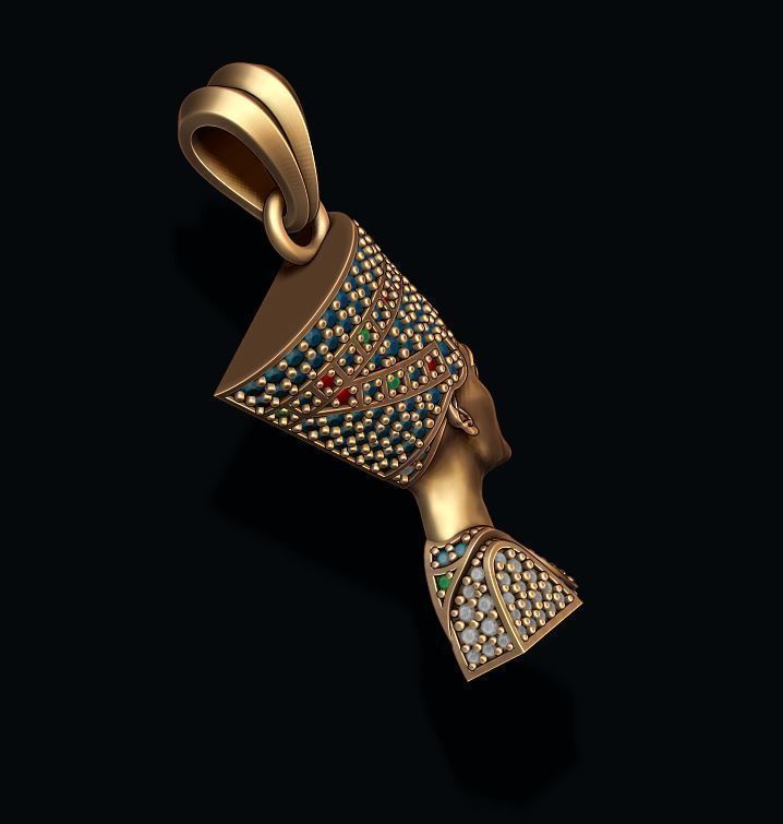 Nefertiti pendant with gems 3D print model_6