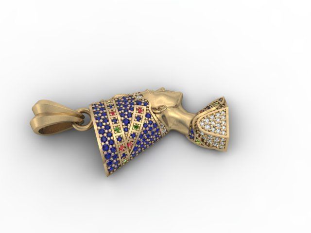 Nefertiti pendant with gems 3D print model_5