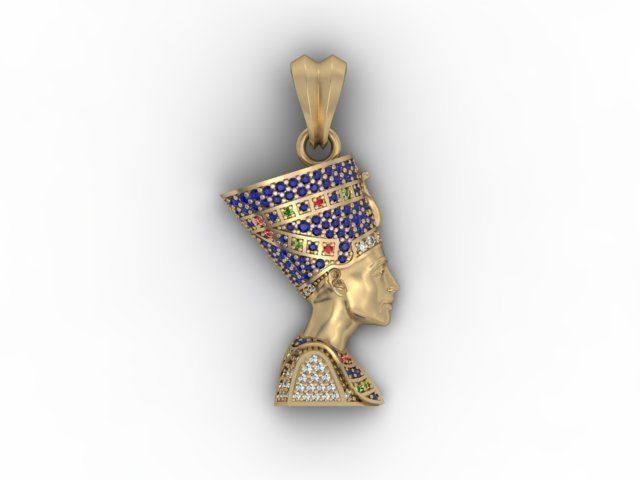 Nefertiti pendant with gems 3D print model_4
