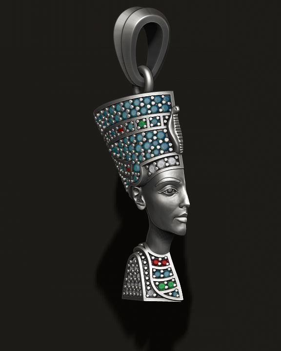 Nefertiti pendant with gems 3D print model_9