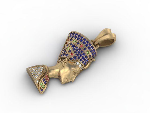 Nefertiti pendant with gems 3D print model_7