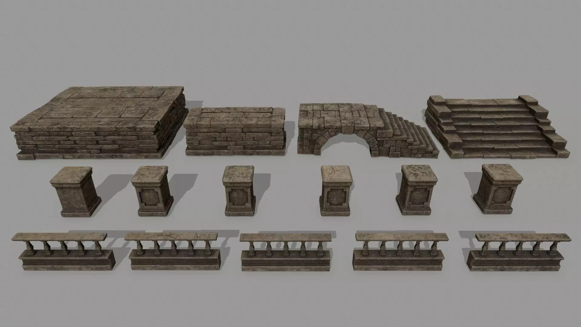 ruin set stone bridge with stairs Low-poly 3D model_0