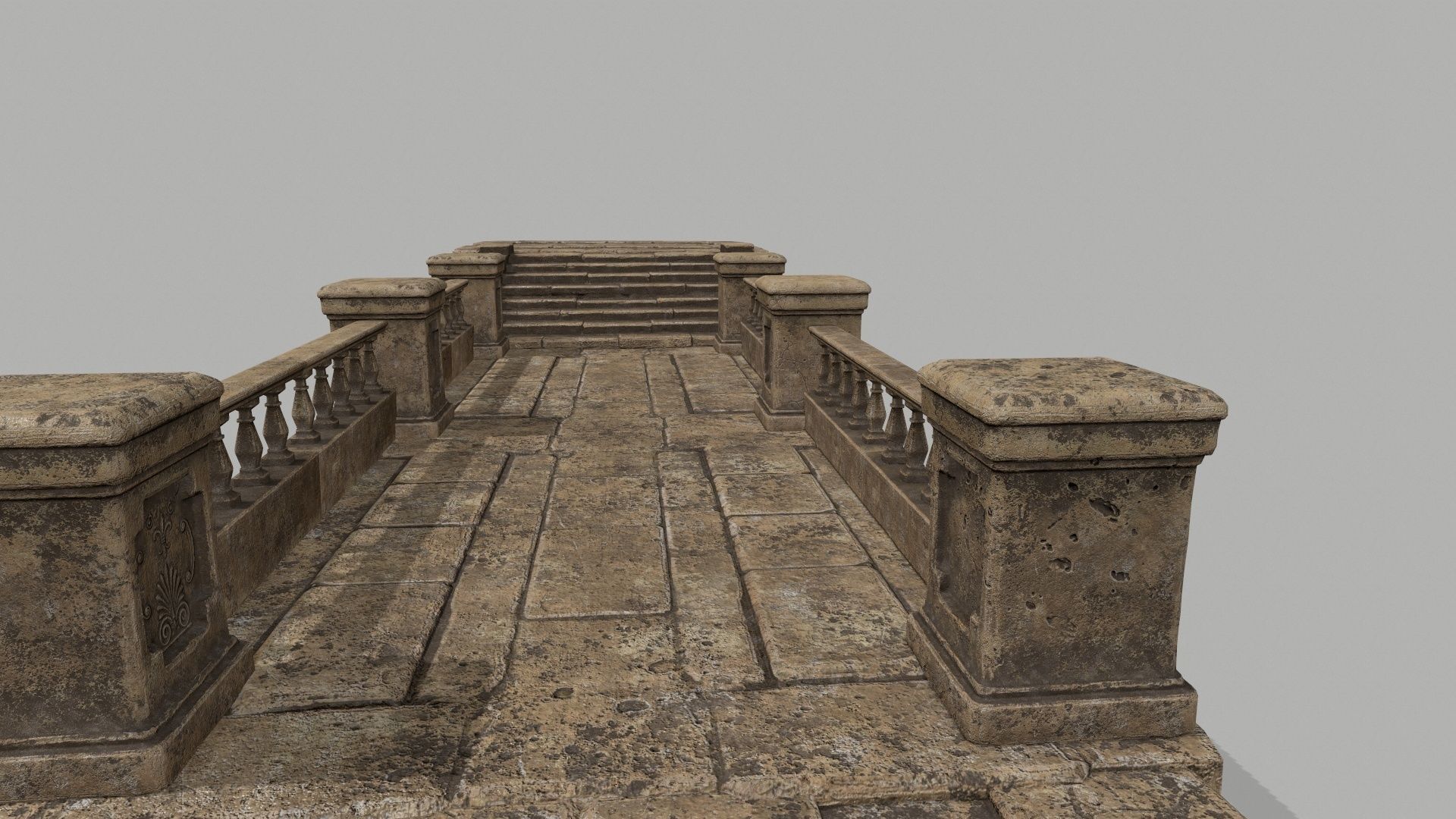 ruin set stone bridge with stairs Low-poly 3D model_6