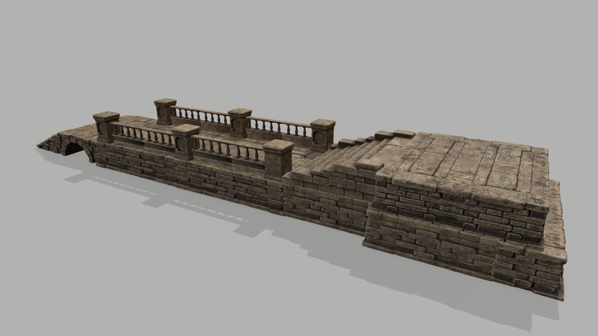 ruin set stone bridge with stairs Low-poly 3D model_9