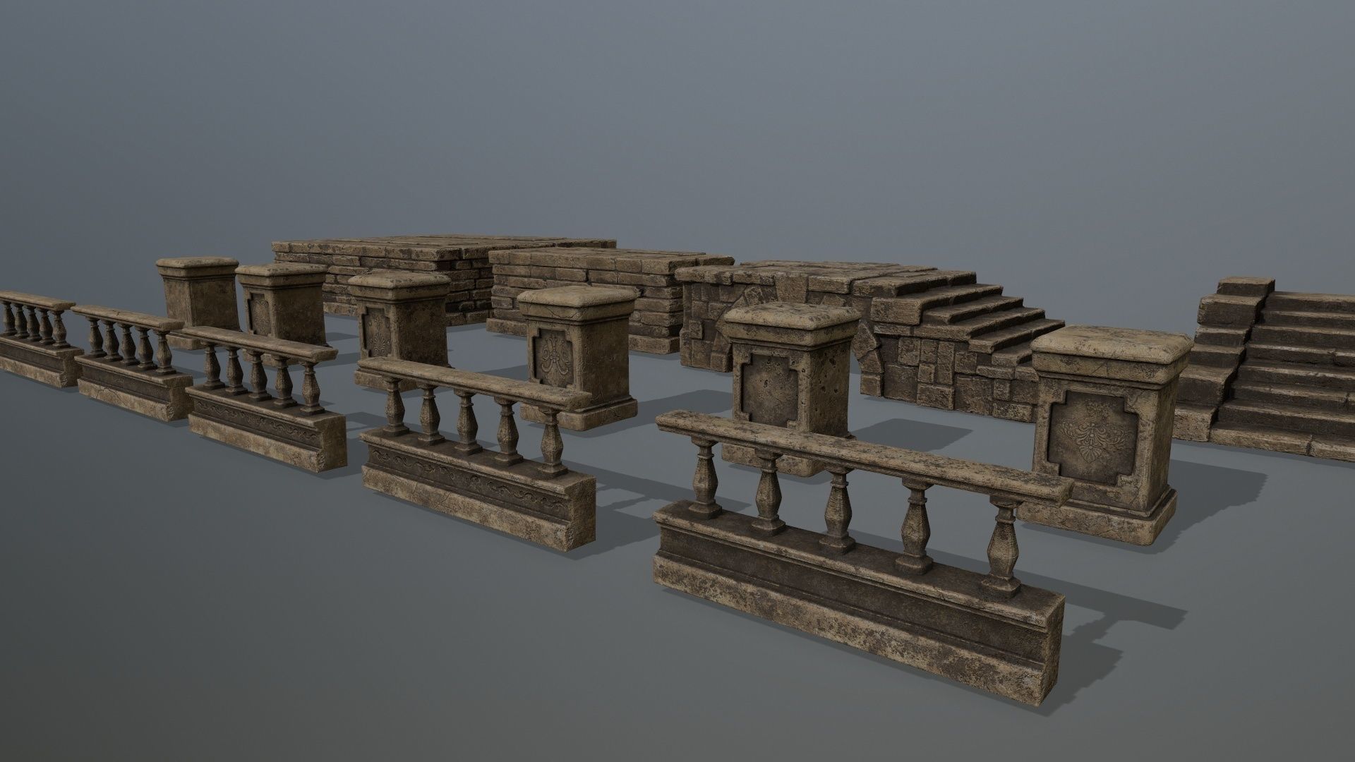 ruin set stone bridge with stairs Low-poly 3D model_11