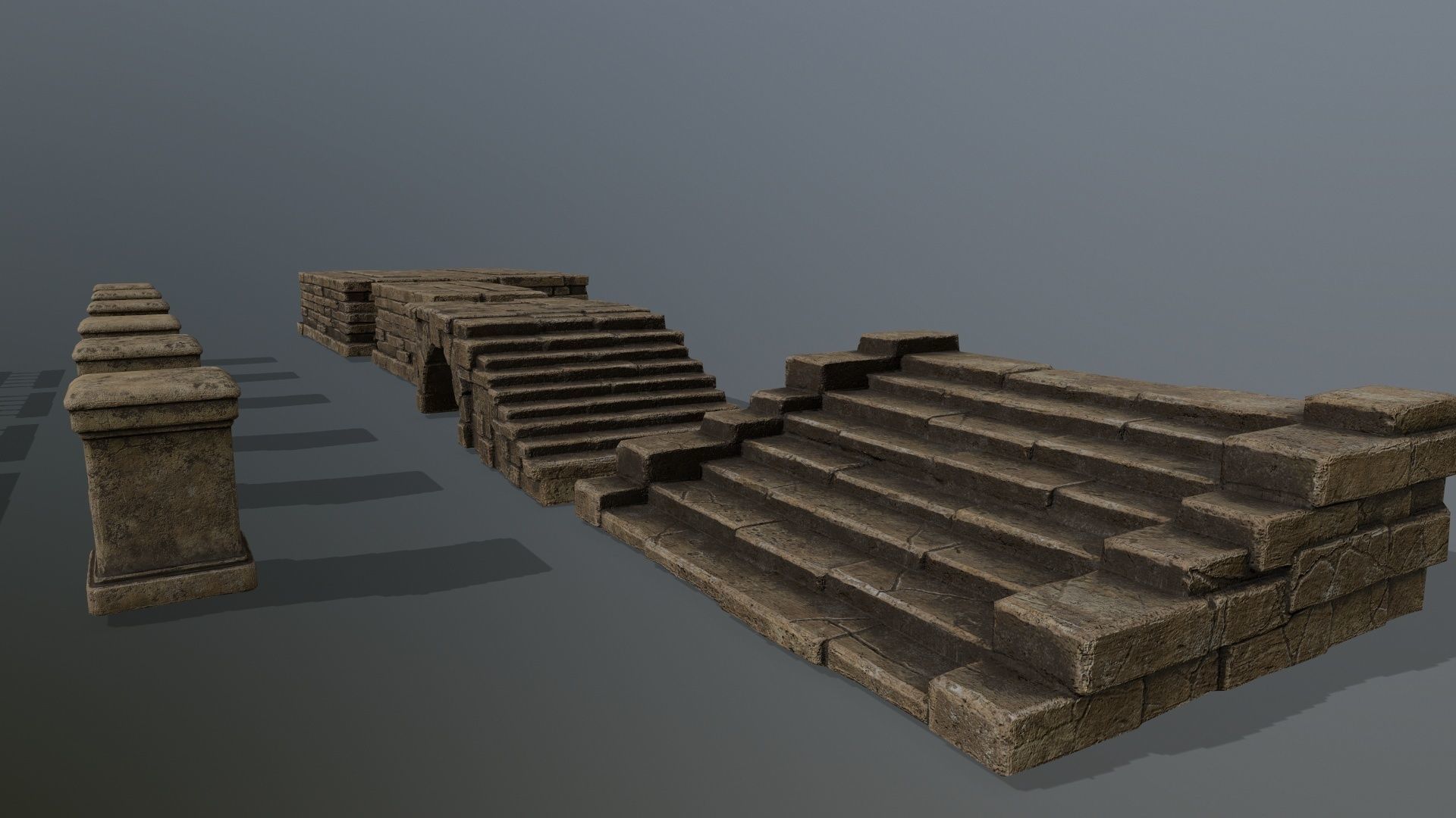 ruin set stone bridge with stairs Low-poly 3D model_12