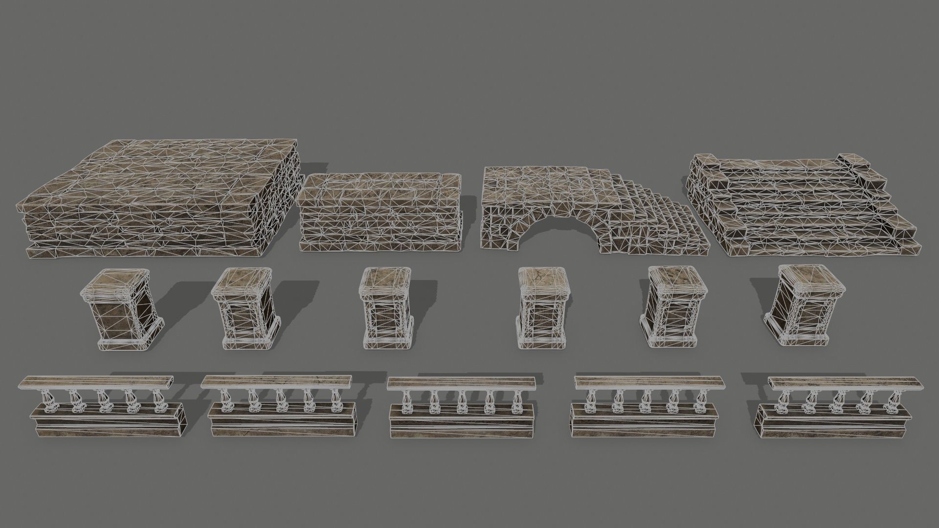 ruin set stone bridge with stairs Low-poly 3D model_13