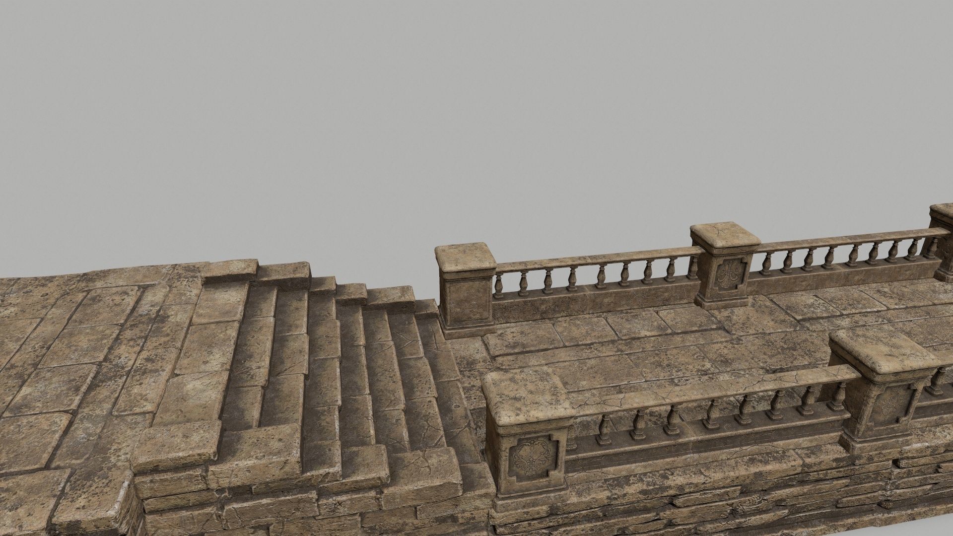 ruin set stone bridge with stairs Low-poly 3D model_8