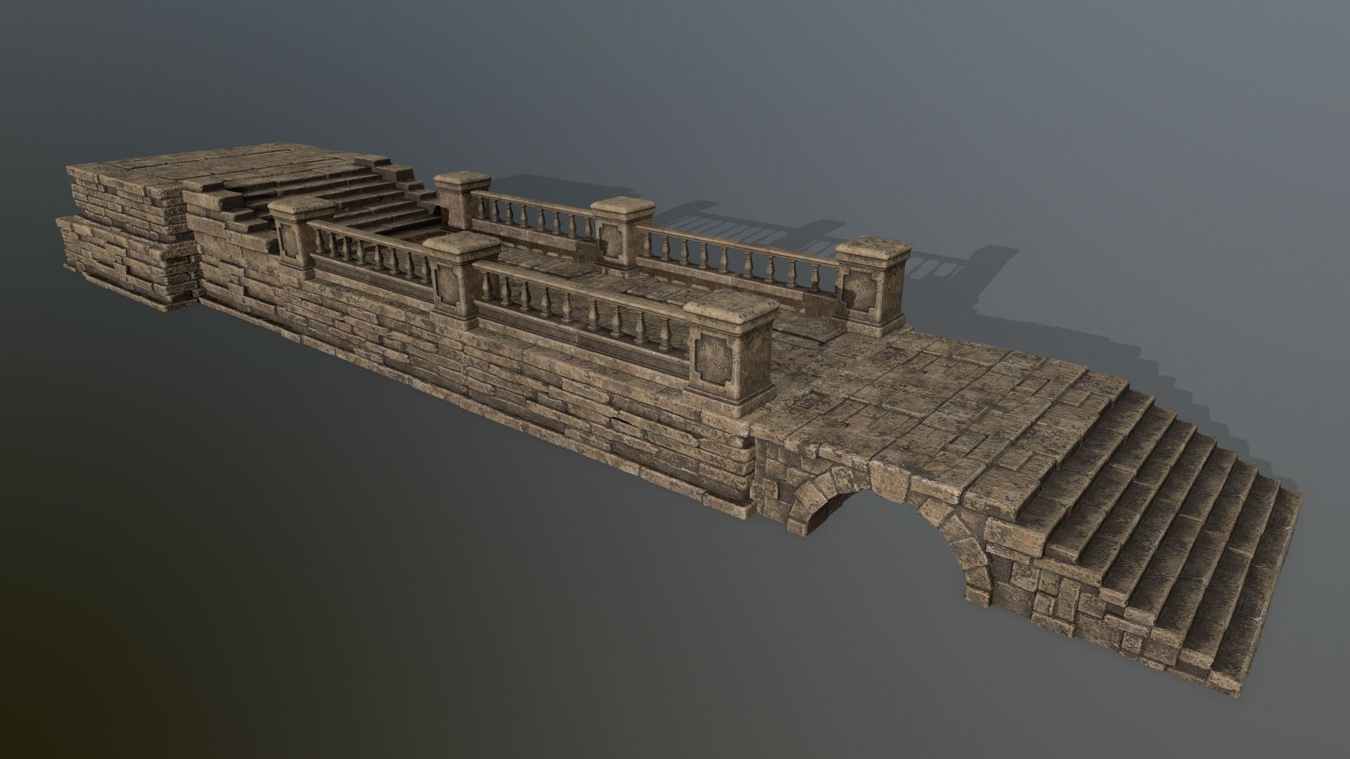 ruin set stone bridge with stairs Low-poly 3D model_2