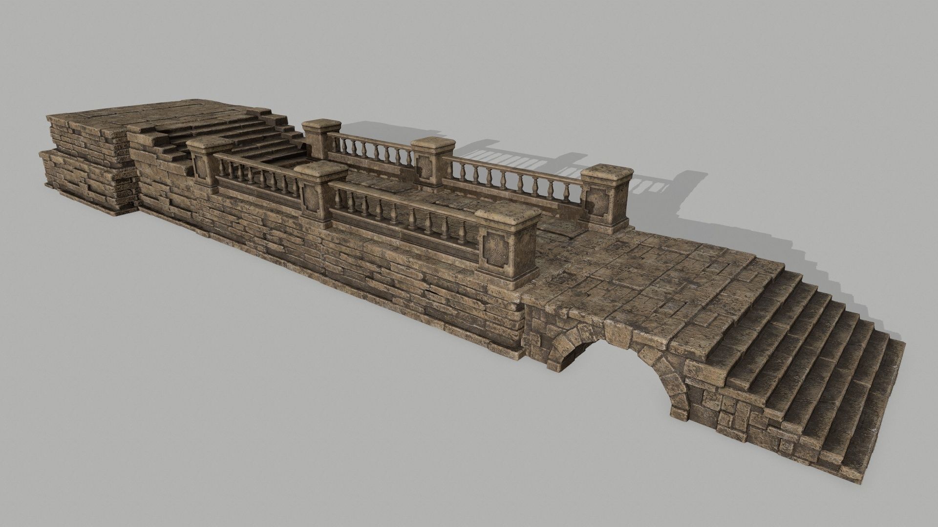 ruin set stone bridge with stairs Low-poly 3D model_3
