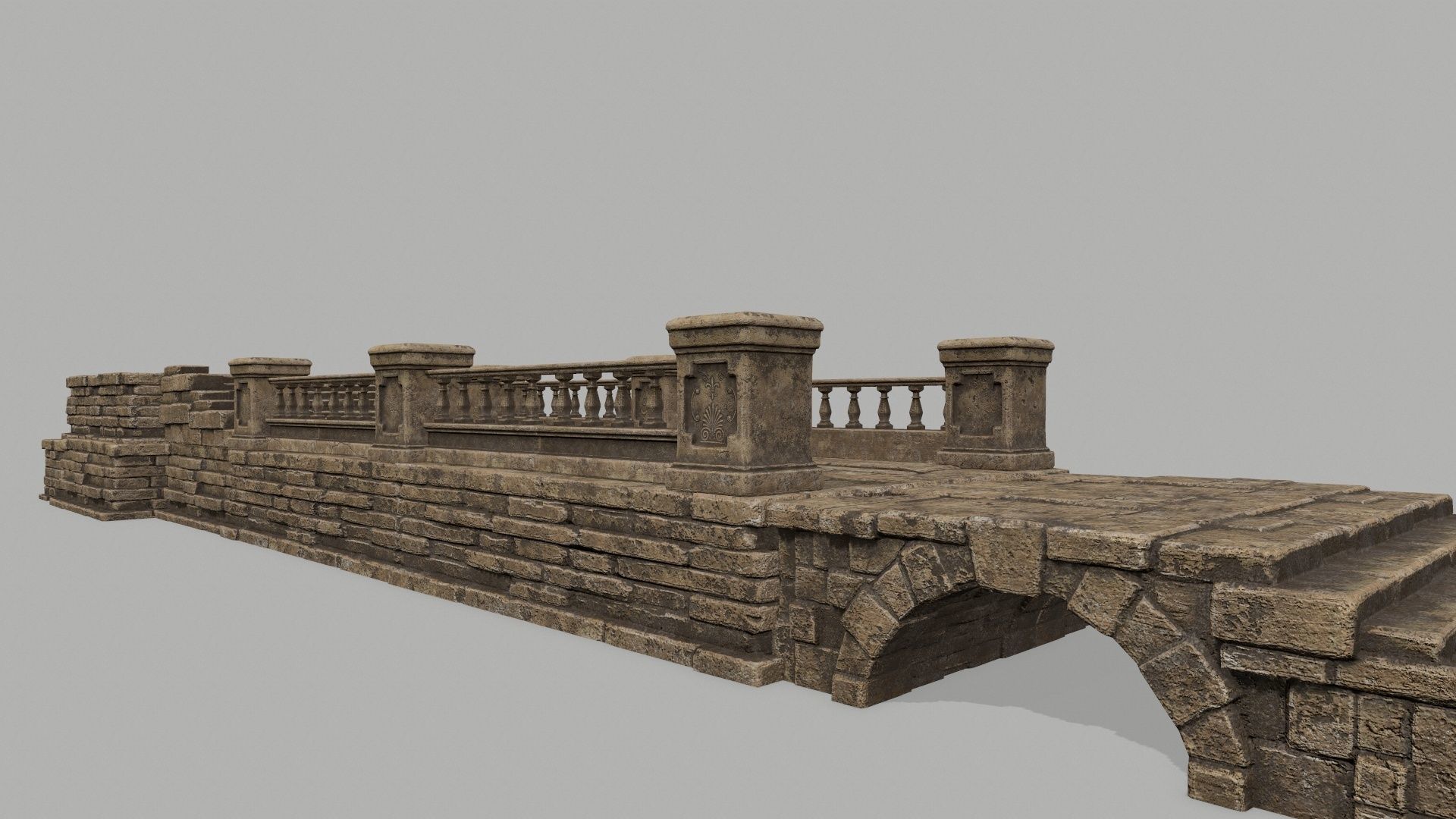 ruin set stone bridge with stairs Low-poly 3D model_5