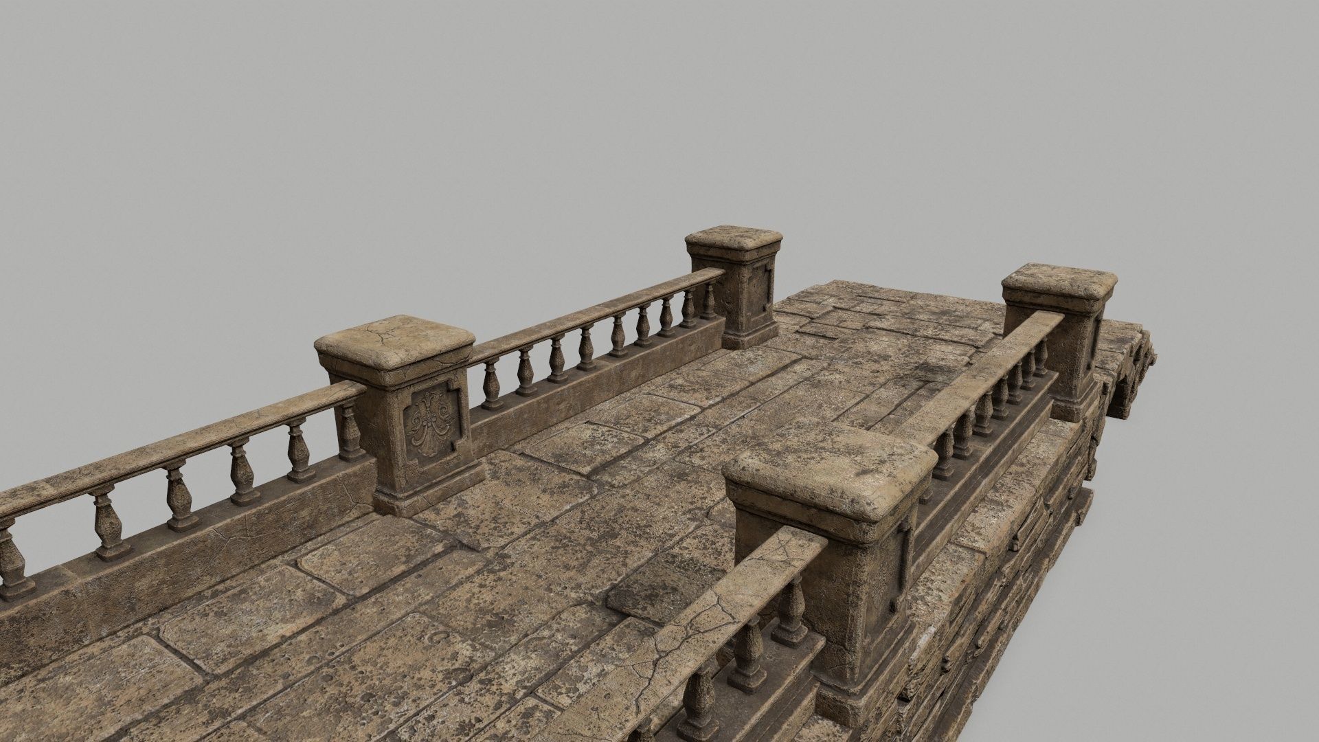 ruin set stone bridge with stairs Low-poly 3D model_7