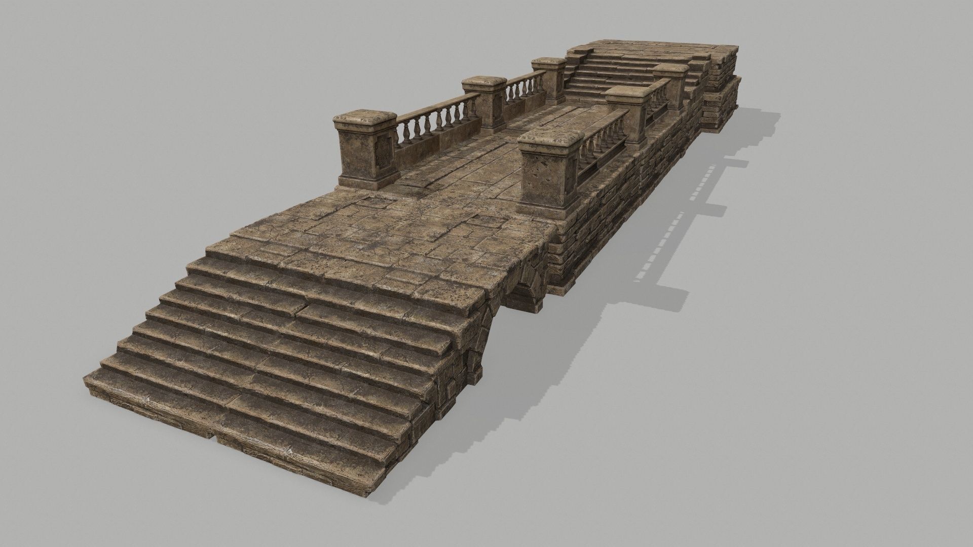 ruin set stone bridge with stairs Low-poly 3D model_4
