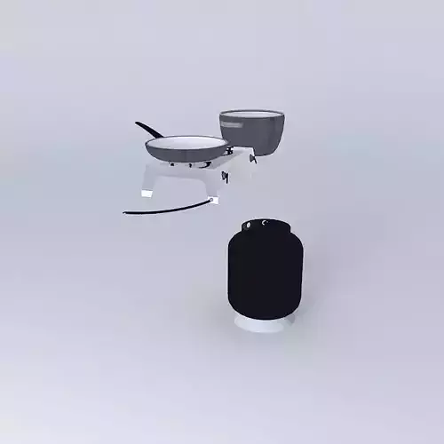 propane tank and stove with pots