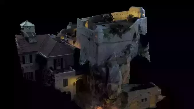 Realistic Medieval Castle on rock textured and mapped with STL 3D model