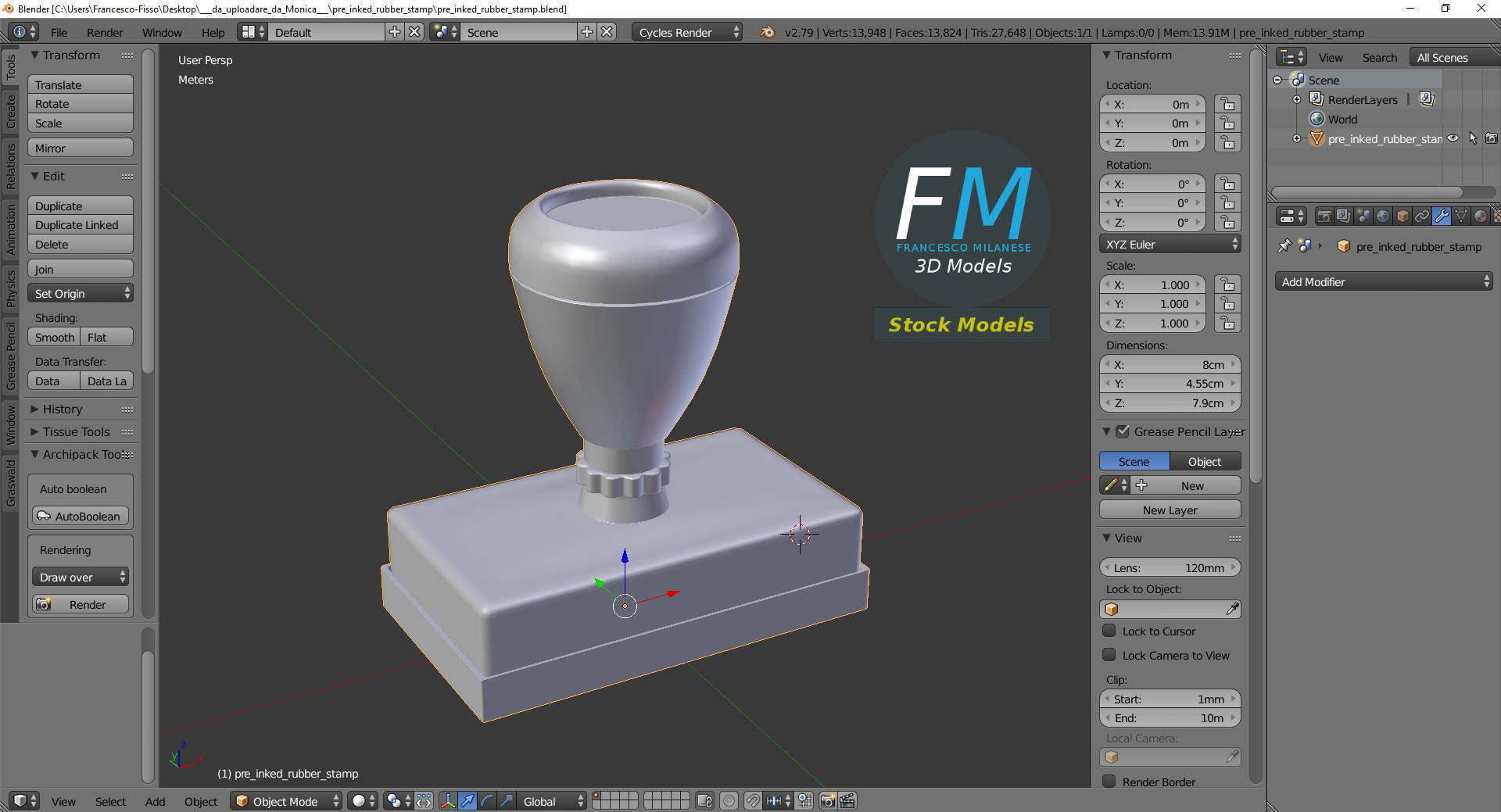 Pre inked rubber stamp 3D model_9