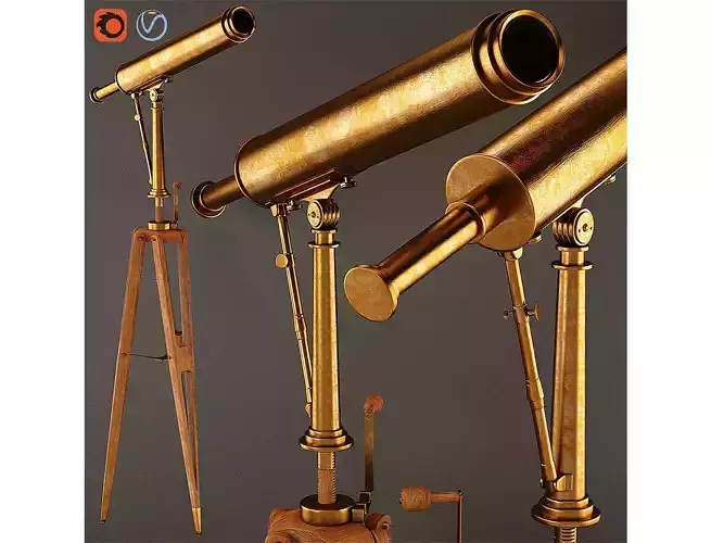 19th C Parisian Brass Telescope 3D model 19th C Parisian Brass Telescope 3D model