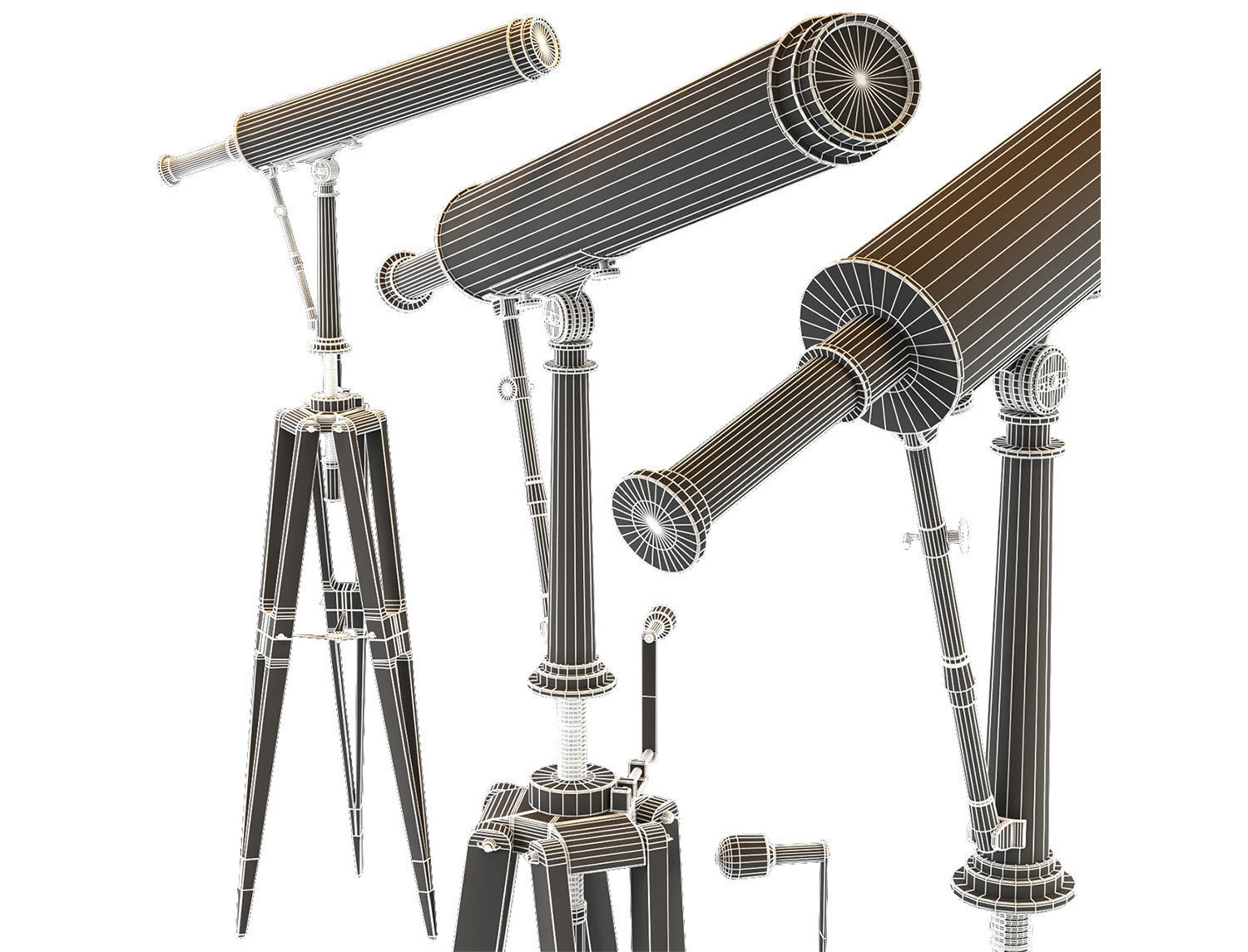 19th C Parisian Brass Telescope 3D model_4