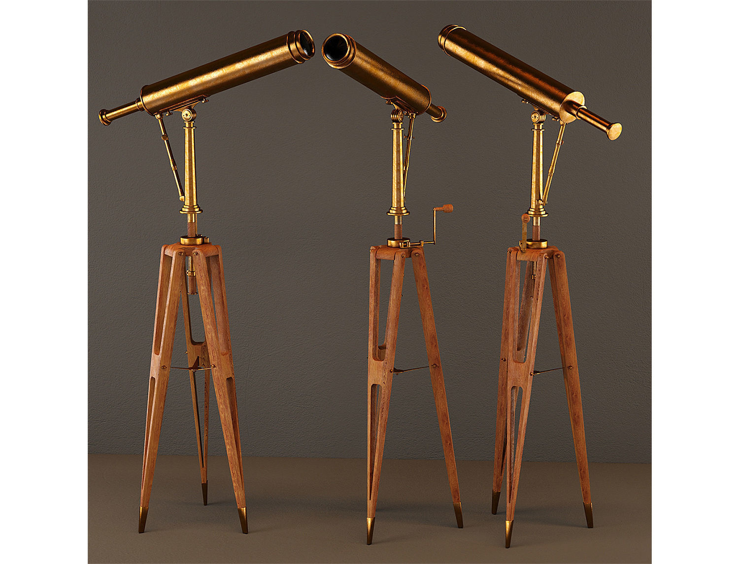 19th C Parisian Brass Telescope 3D model_1