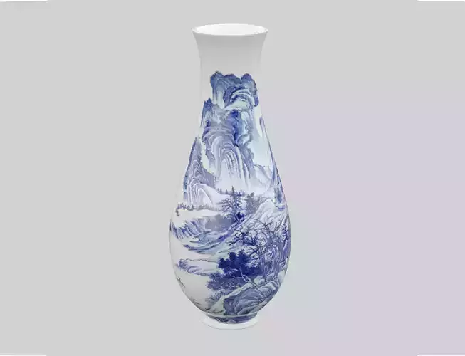 Chinese Porcelain Blue and White Landscape Vase 3D model