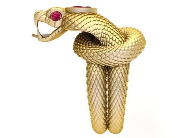 SNAKE-RING 4 gold snake ring with ruby stone 3D print model_3