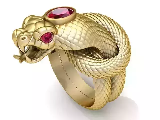 SNAKE-RING 4 gold snake ring with ruby stone
