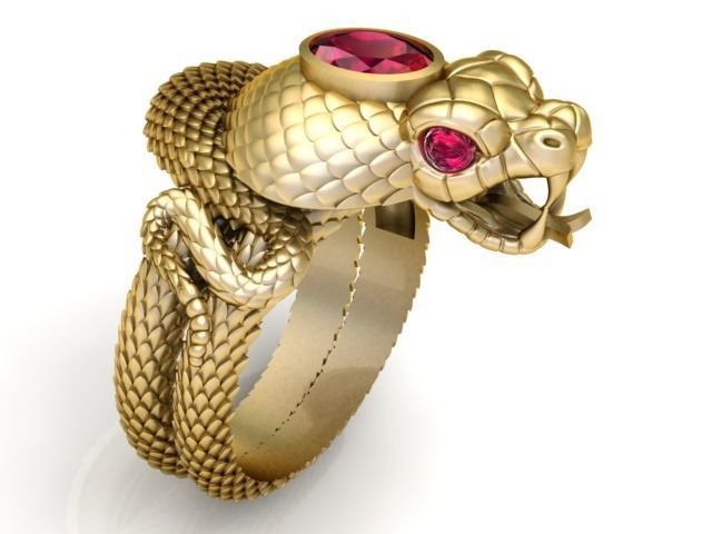 SNAKE-RING 4 gold snake ring with ruby stone 3D print model_2