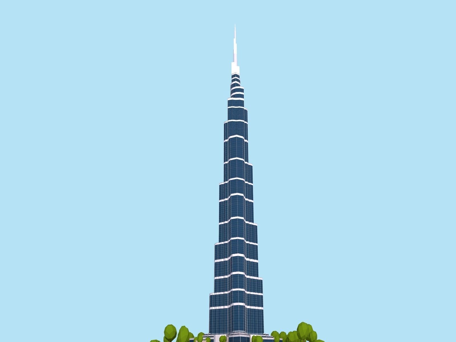 Cartoon Low Poly Burj Khalifa Dubai Landmark Low-poly 3D model_3