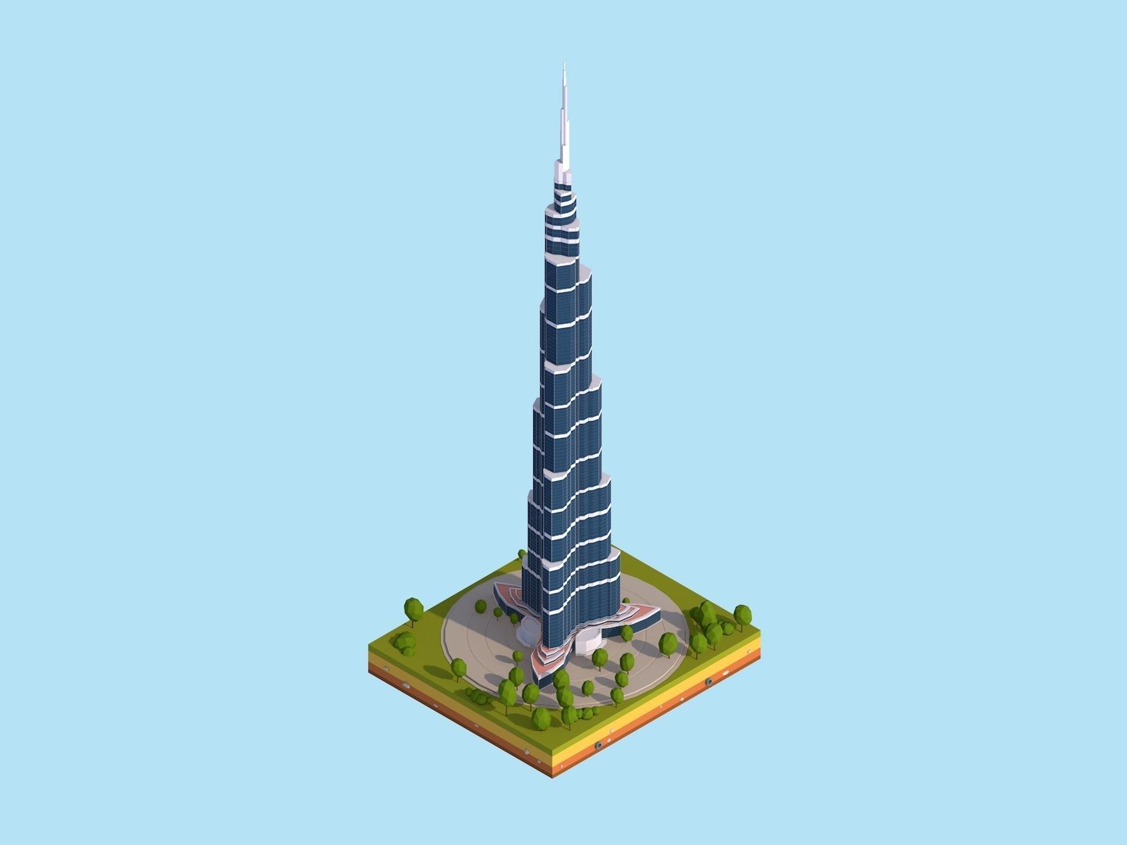 Cartoon Low Poly Burj Khalifa Dubai Landmark Low-poly 3D model_1