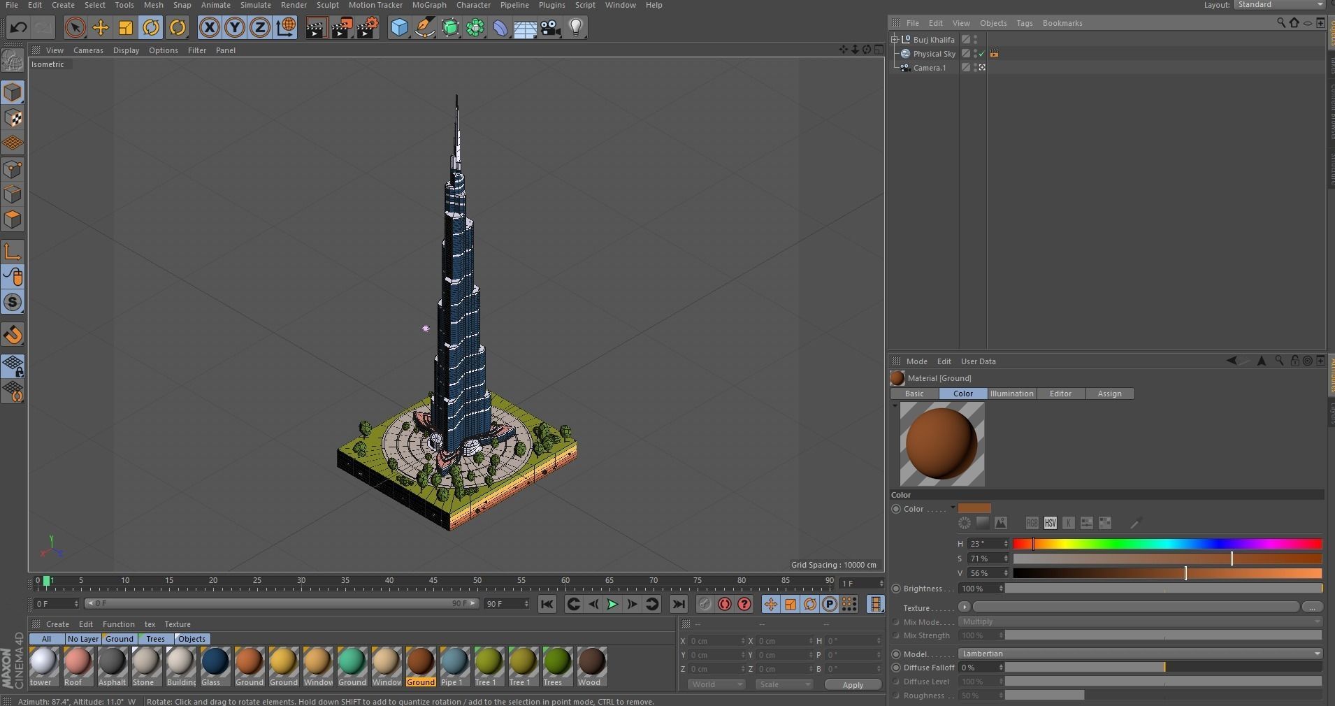 Cartoon Low Poly Burj Khalifa Dubai Landmark Low-poly 3D model_11
