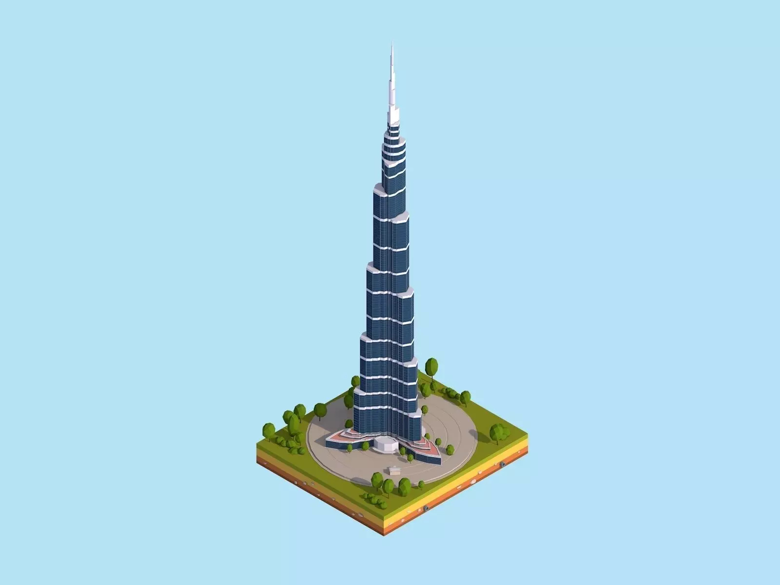 Cartoon Low Poly Burj Khalifa Dubai Landmark Low-poly 3D model_0