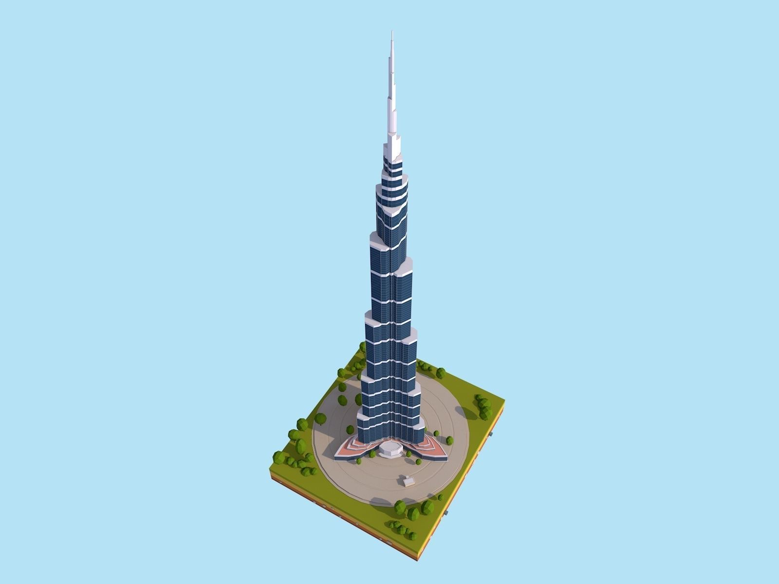 Cartoon Low Poly Burj Khalifa Dubai Landmark Low-poly 3D model_4