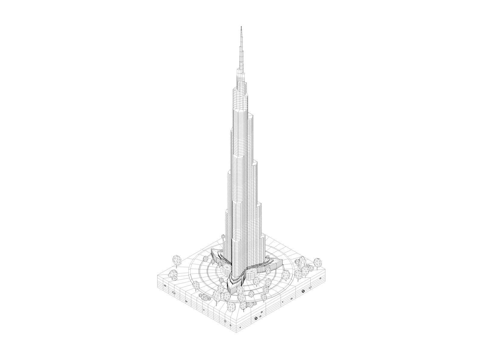 Cartoon Low Poly Burj Khalifa Dubai Landmark Low-poly 3D model_7
