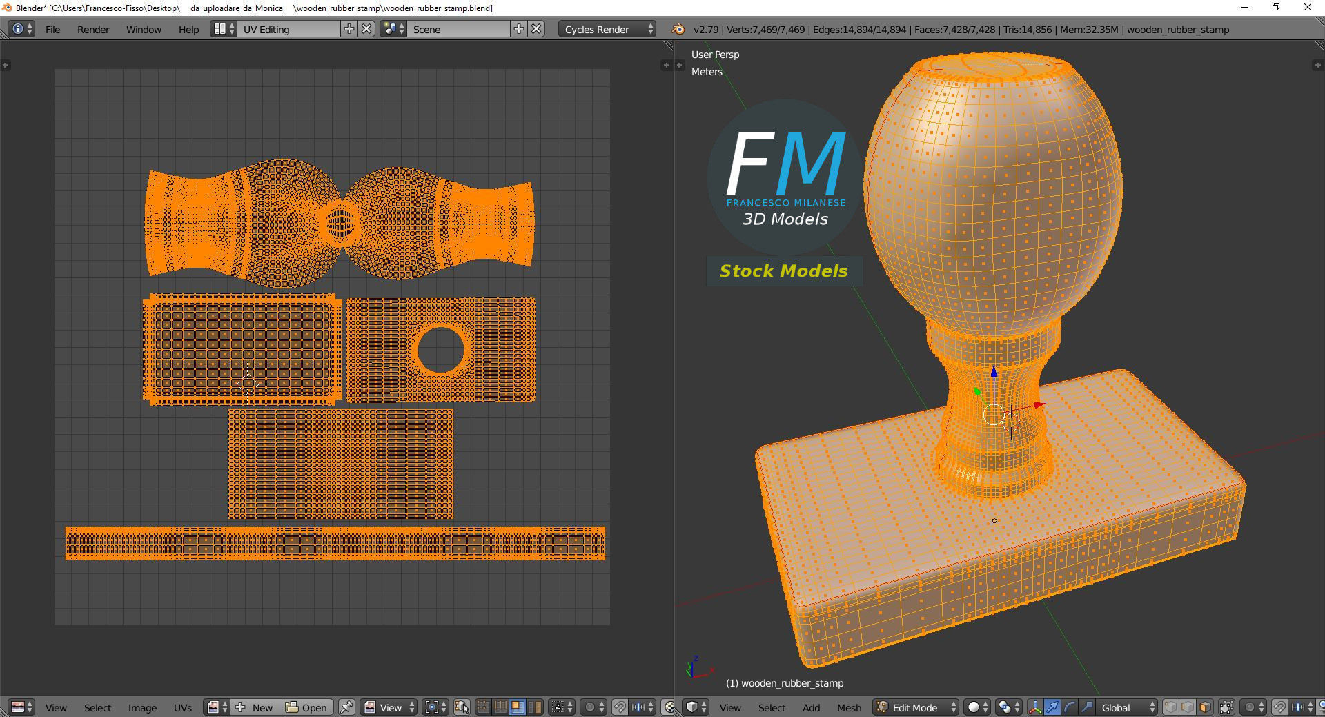 Wooden rubber stamp 3D model_10