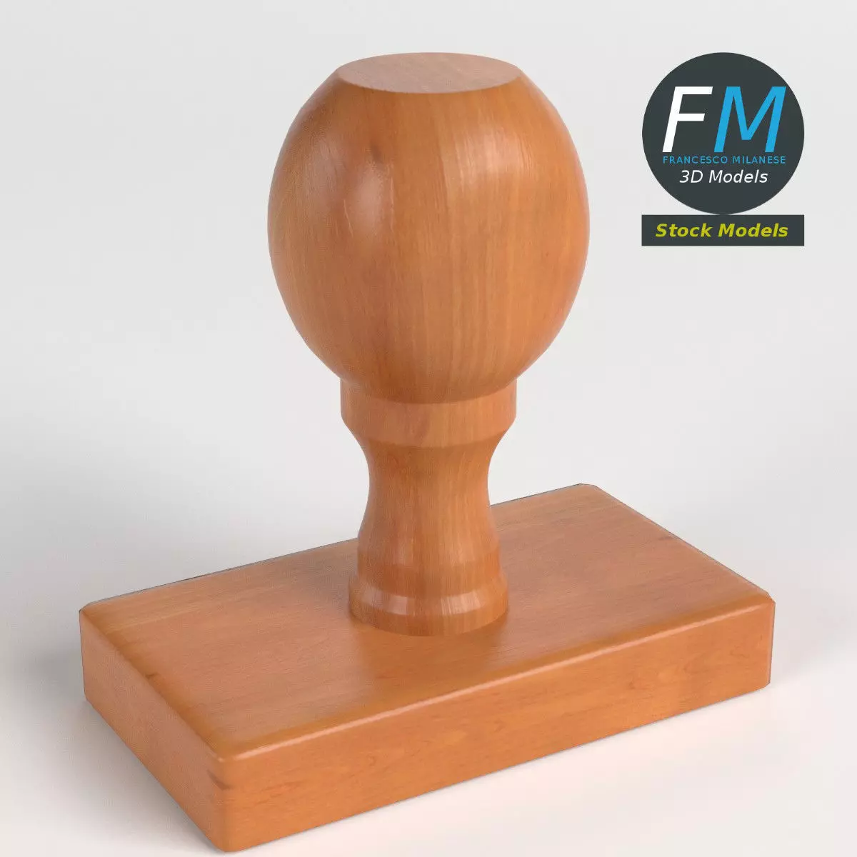Wooden rubber stamp 3D model_0
