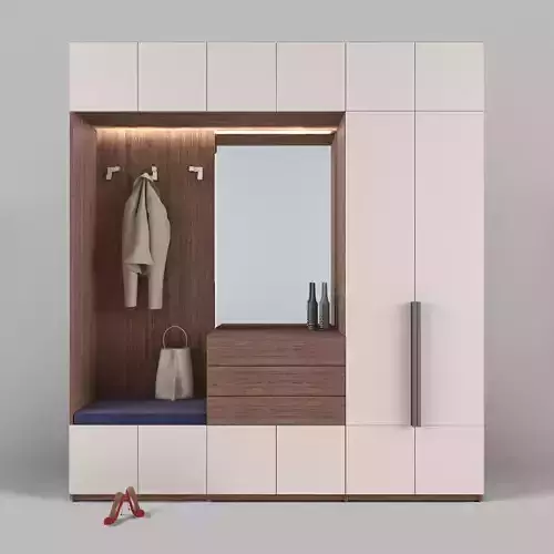 Entryway wardrobe with coat rack and mirror 3D model