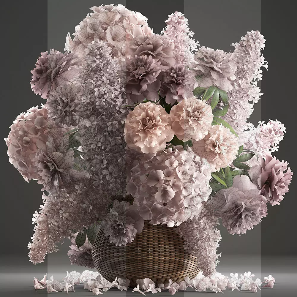 Bouquet of flowers in a basket 4 3D model