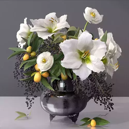 Classy Elegant Amaryllis Flowers-Fruit Vase  3D model 7