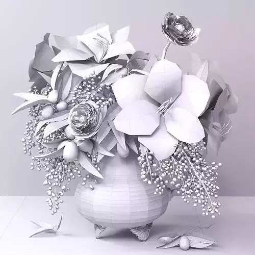 Classy Elegant Amaryllis Flowers-Fruit Vase  3D model 4