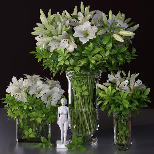 Flower vase fresh-cut lily bouquet woman statue 3D model