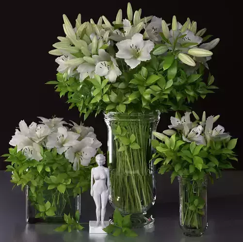 Flower vase fresh-cut lily bouquet woman statue 3D model