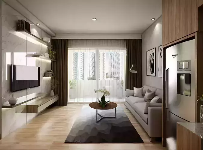 Apartement One Bedroom Modern 3D model