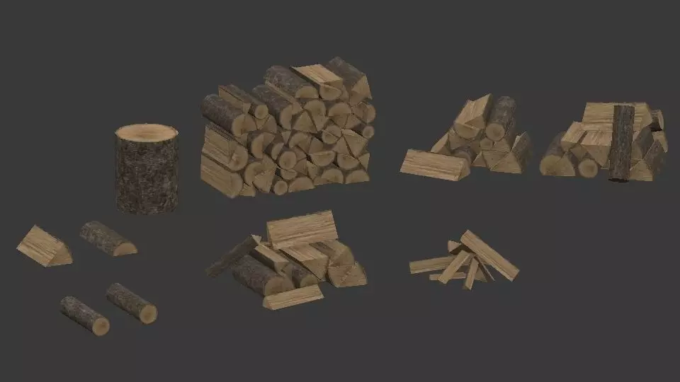 Chopped wood Low-poly 3D model_0