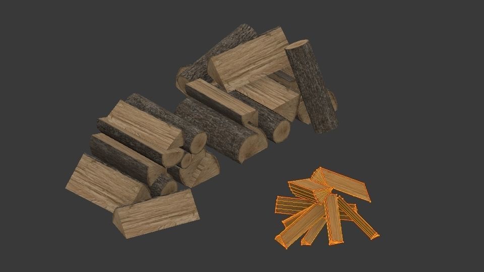 Chopped wood Low-poly 3D model_14