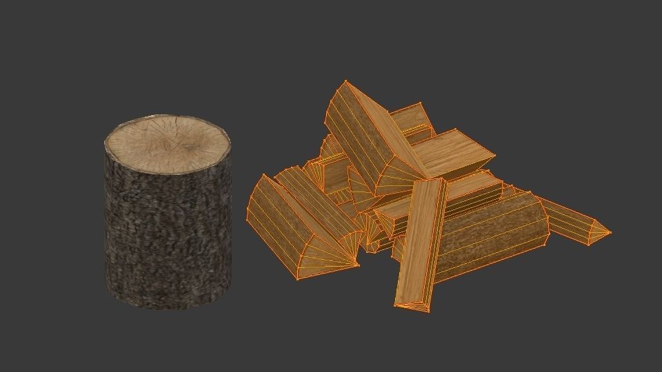 Chopped wood Low-poly 3D model_12