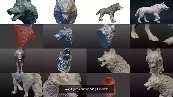 Wolf figures and heads 3D Model Collection