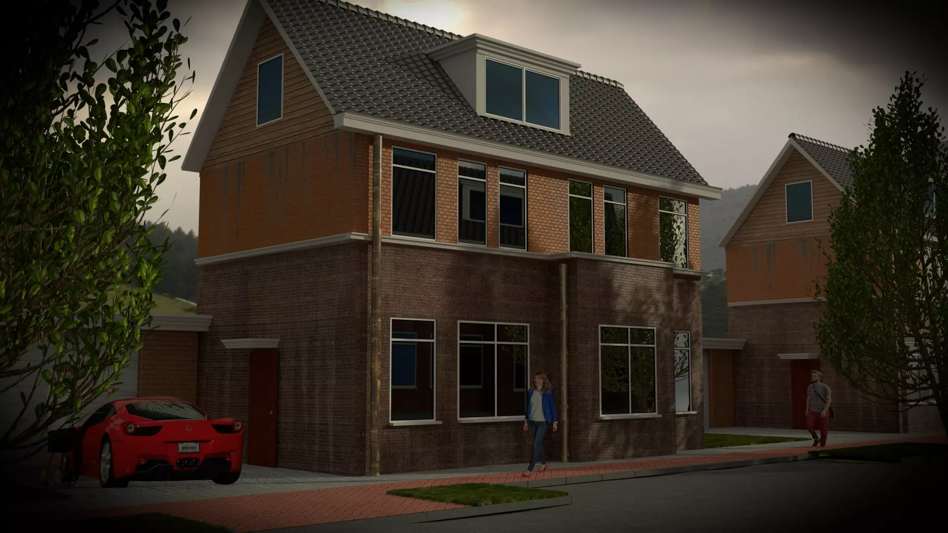 Exterior house scene Low-poly 3D model